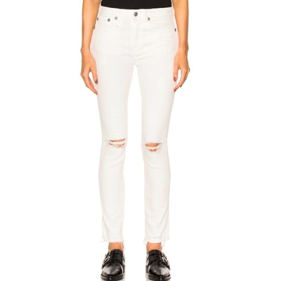 R13 Jenny Mid Rise Jeans Women’s Size 29 Warren White Distressed EUC - Picture 1 of 14